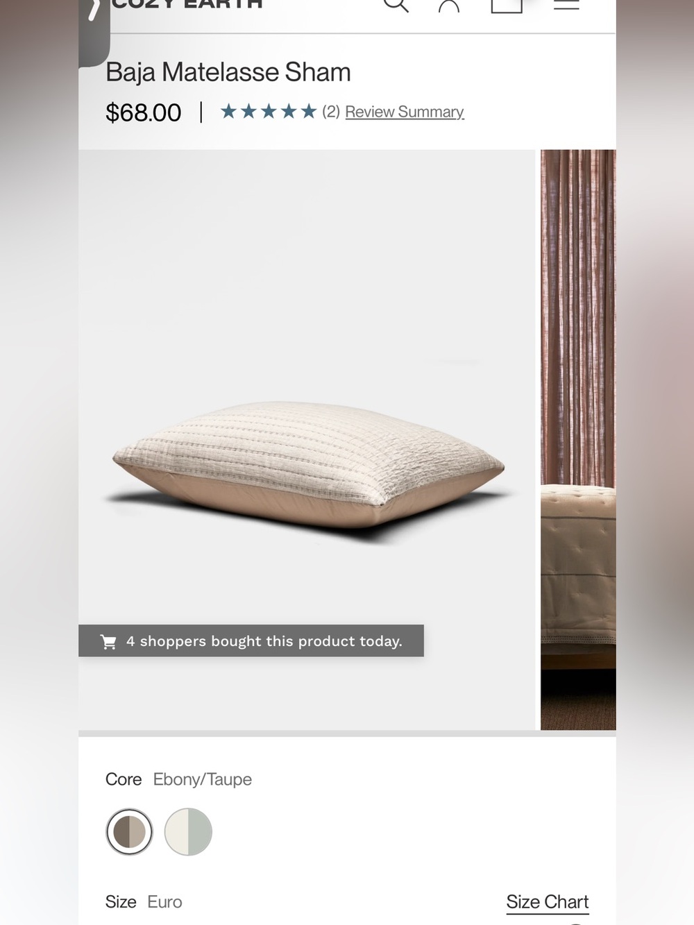 Baja Matelasse Sham - Taupe/ebony euro